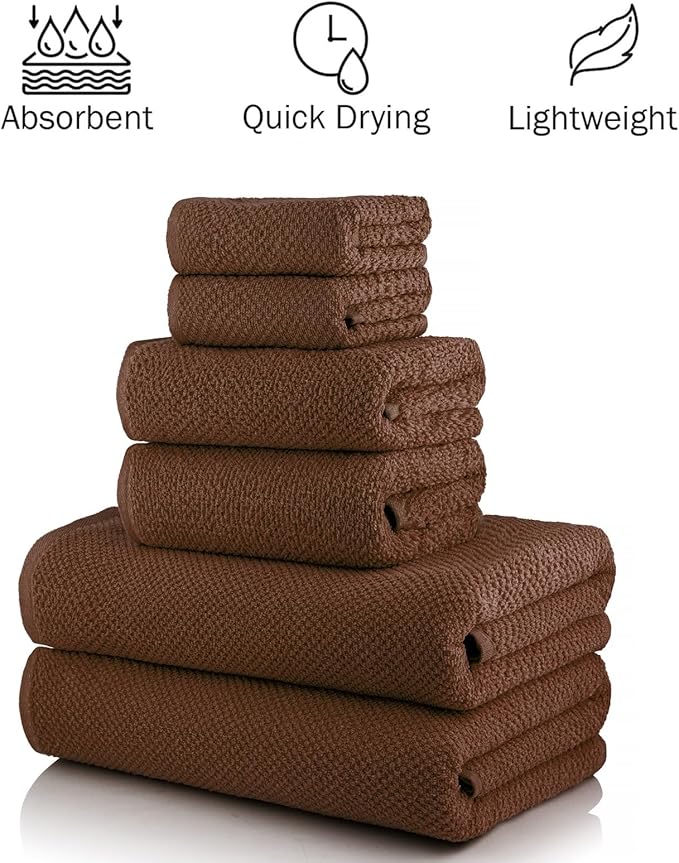 CASA COPENHAGEN Popcorn Textured 6 Pieces Towel Set- Toffee, 550 GSM 2 Bath Towel 2 Hand Towel 2 Washcloth, Rough & Tough Use Cotton Towels Gift Set for Bathroom