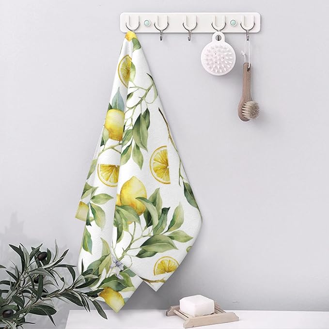 Lemon Hand Towel Set,Branches Ripe Lemons Hand Towels for Bathroom 2 Pack Soft Absorbent Decorative Dish Towel for Kitchen Sports Gym Yoga Home Decor 14 x 28 in