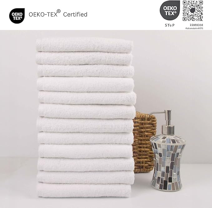 Classic Turkish Towels CTT - Premium Washcloths 12 Pack Set, 100% Turkish Cotton, Highly Absorbent & Quick Dry, Face Towels Wash Cloths for Hotel, Spa & Gym | 12"x12" (White)