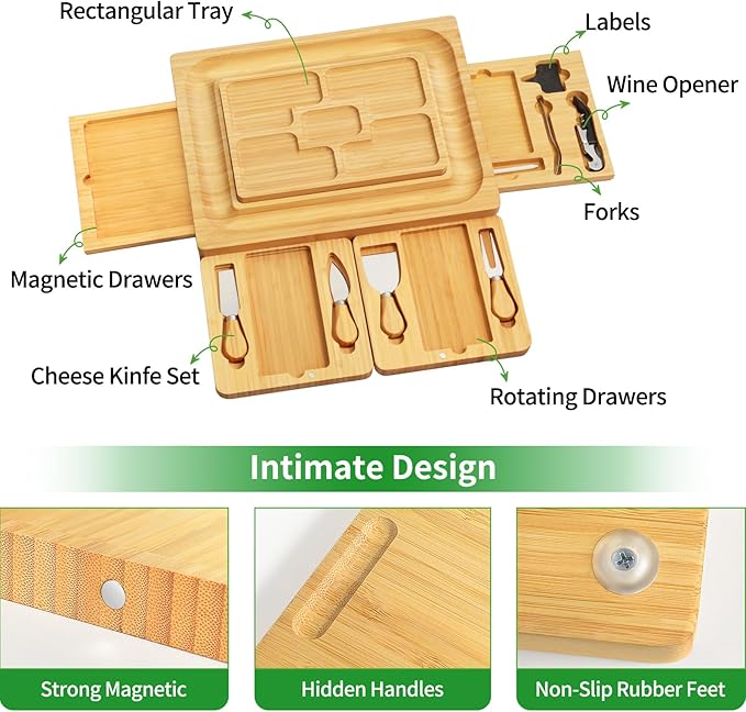 Large Charcuterie Boards Gift Set - Cheese Board and Knife Set with Extra Cheese Platter, Bamboo Charcuterie Board Cheeseboard Cheese Plate for House Warming Gifts New Home, Wedding Gifts
