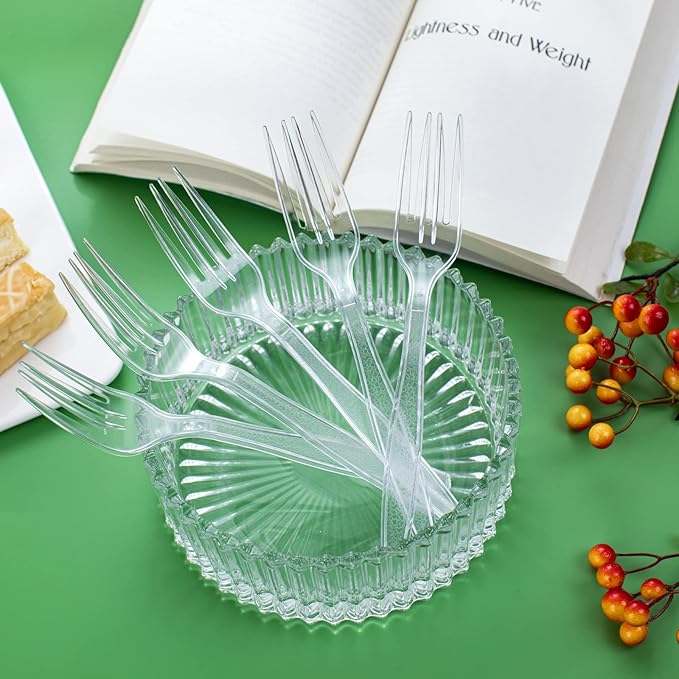 Ciaell 500PCS Clear Plastic Forks - Heavy Duty Plastic Forks - 7inch Heavyweight Disposable Fork - Disposable Clear Fork - Plastic Cutlery for Parties Weddings Restaurant