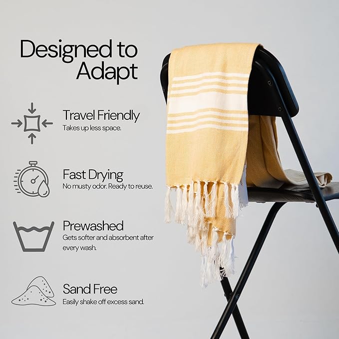 Salt Earth 100% Cotton Herringbone Weave Beach Towel, Set of 4-36" X72" Large Bath Towels, Quick Dry Towel, Bathroom, Beach Essentials, Gym, Lightweight Large Towels (Yellow Green)