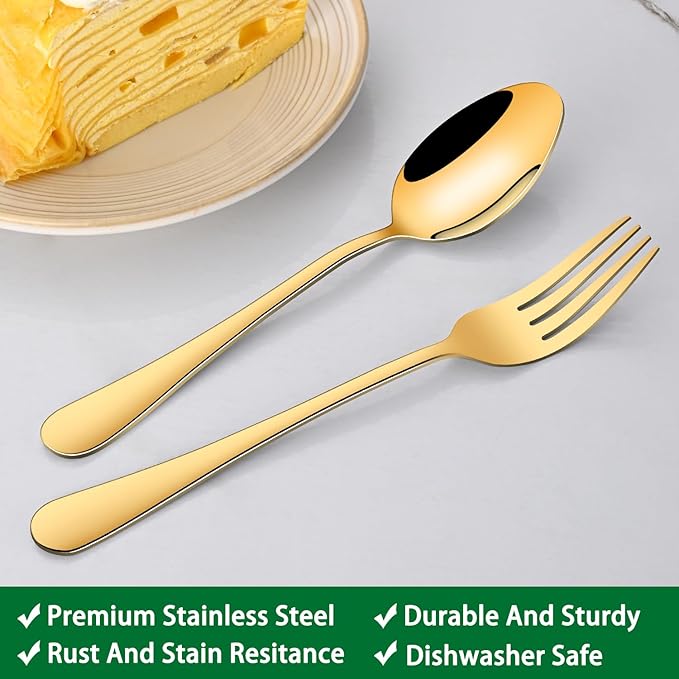 Gold Dinner Forks Set, 8-Piece 8 Inch PVD Gold Stainless Steel Cutlery Forks,Golden Metal Fork for Home Party Or Wedding,Dishwasher Safe Golden Table Fork Set