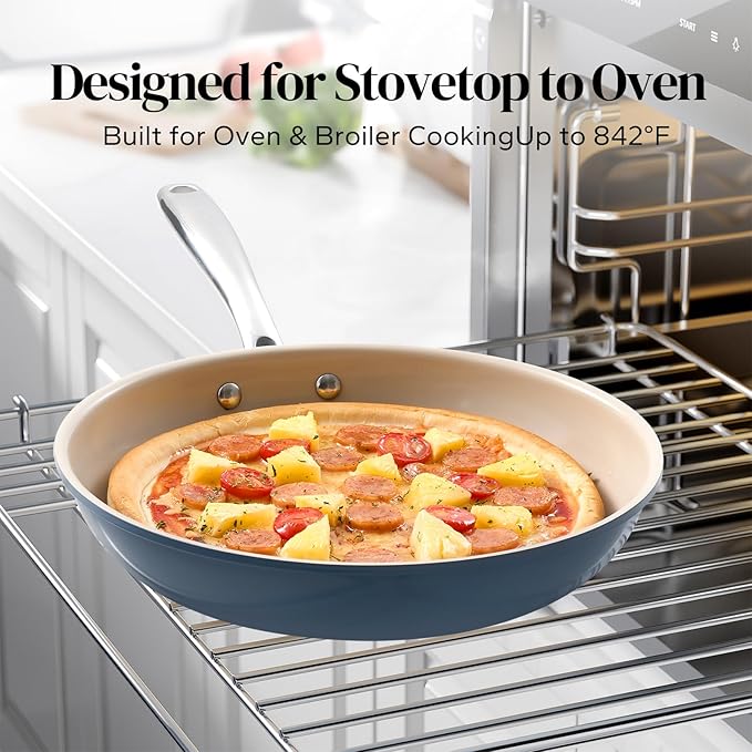 Redchef Ceramic Non Stick Egg Pans, Nonstick Frying Pan Skillet, 8 inch Cooking Pan Non Toxic with Stay Cool Handle for Induction, PTFE & PFAS & PFOA Free, Dishwasher/Oven Safe (Blue)