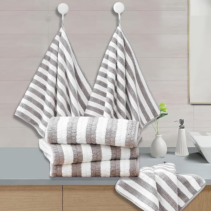 18-Piece Microfiber Bath Towels Set - 6 Bath Sheet, 6 Hand Towels, 6 Washcloths, Soft, Highly Absorbent Bathroom Towel, Quick Dry & Less Lint Shower towel for Bathroom, Hotel, Spa, Dorm-Light Grey