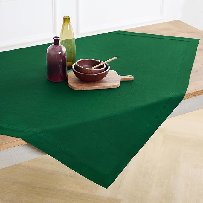 Solino Home Linen Tablecloth 52 x 52 Inch - 100% Pure Linen Green Square Tablecloth - Fete, Machine Washable Table Throw