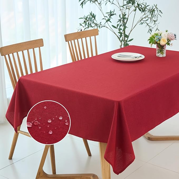 maxmill Slubby Texture Tablecloth Water Resistance Wrinkle Free Spillproof Soft Washable Christmas Dining Room Linen Textured Table Cloth for Party Holiday Dinner, Rectangular 60 x 108 Inch, Red