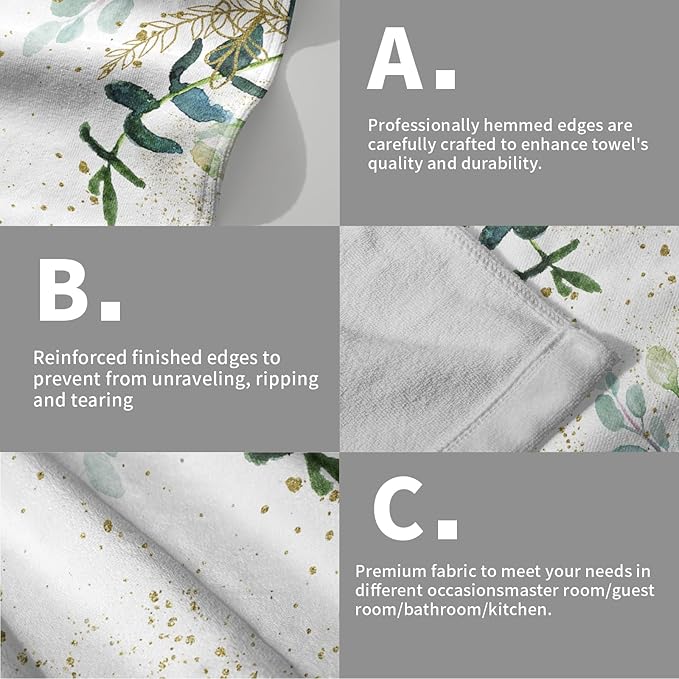 Imiss Eucalyptus Leaves Hand Towels 14.4 x 28.3 Inch Set of 2 Green Sage Leaf Bath Fingertip Towel Soft Watercolor Botanical Decor Spring Guest Towels for Gym,Spa,Hotel,Bathroom