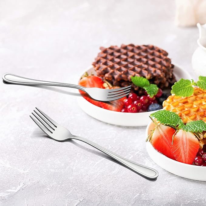 Salad Forks Set of 12, E-far 6.7 Inch Stainless Steel Dessert Forks for Home, Kitchen or Restaurant, Non-toxic & Mirror Polished, Easy to Clean & Dishwasher Safe