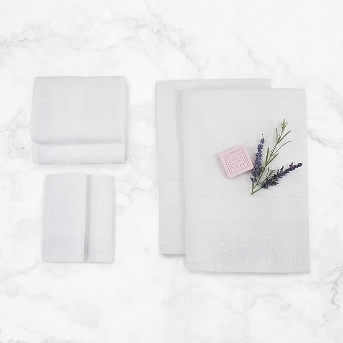 Superior 6-Piece Cotton Assorted Towel Set, Includes 2 Face/Washcloths, 2 Hand, and 2 Bath Towels, Lightweight Essentials, for Home, Gym, Beach, Bathroom, Quick Drying, Franklin Collection, White
