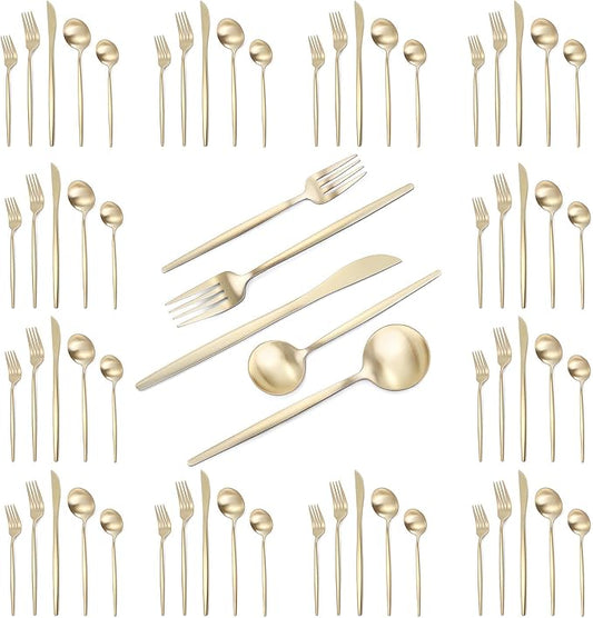 Champagne Gold Silverware Set, 60-Piece Stainless Steel Flatware set,Matte Silverware Sets Service for 12, Tableware Cutlery Satin Finish Utensils for Kitchen,Dishwasher Safe