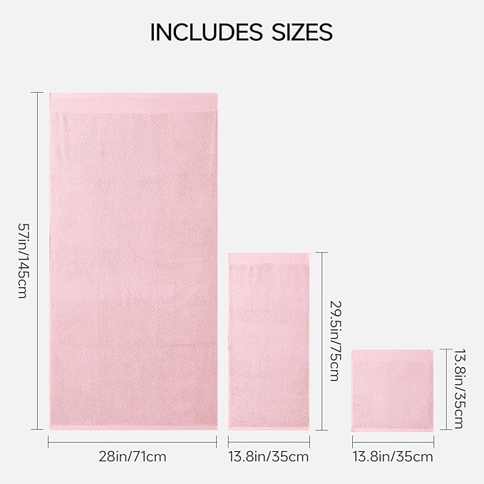 REDKISS Luxury 8-Piece Pink Towel Set, 2 Bath Towels, 2 Hand Towels, 4 Washcloths, 100% Cotton, Quick Dry, Highly Absorbent Towels for Bathroom, Gym, Hotel, Spa