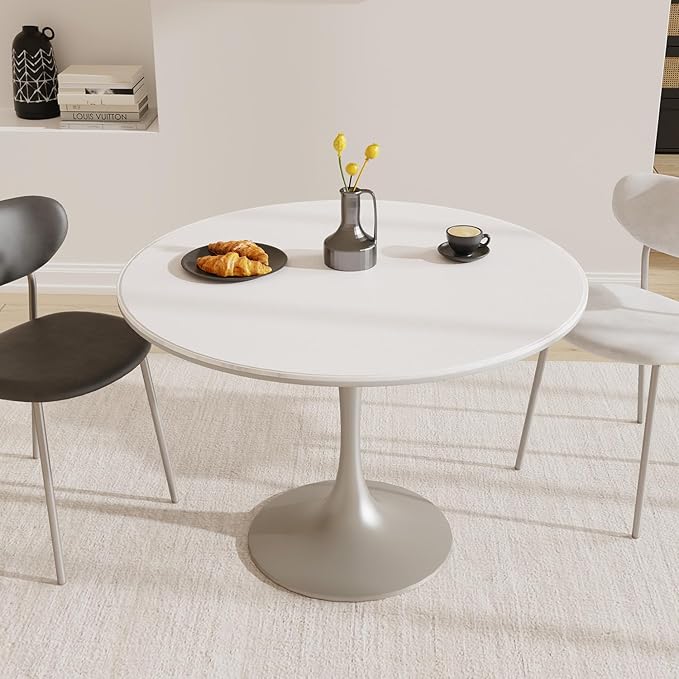 Pure White Plastic Table Cover Protector, 48" Round Waterproof Easy Flat PVC Desk Pad Mat, 1.5mm Thick Vinyl Table Top Protector for Dining Room Table, Office, Dresser