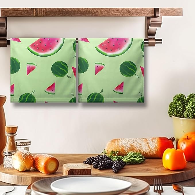 Watermelon Cotton Kitchen Towel Set of 2 Green Tropical Fruits Hand Towels Summer Dish Towel Reusable Portable Drying Baking Tea Towel for Kitchen Home Cleaning Bath Decor