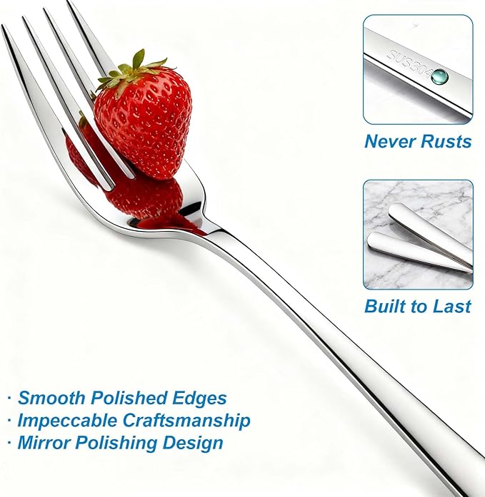 Dinner Forks, Premium 18/10 Stainless Steel Silverware Forks, 6-Piece Set - Classic & Modern Design Flatware Forks, Dishwasher Safe for Home & Restaurant Use
