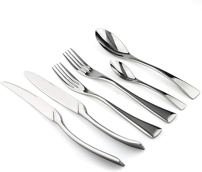 18/10 Stainless Steel Flatware Set, Serrated Steak Knife, Mirror Polishing Silver, Service for 1