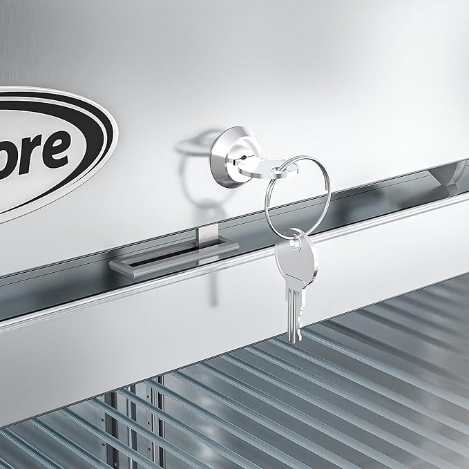 KoolMore Commercial Stainless-Steel Upright Freezer with Reach-In Self-Close Glass Door, 3 Storage Shelves, Heavy-Duty Caster Wheels, Frost-Free Temperature Control - 23 Cu.Ft [Silver] (RIF-1D-GD)