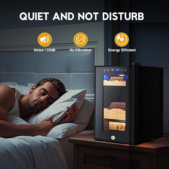 Tylza Cigar Humidor Cabinet 25L, Temp & Humidity Control Electric Humidors for Cigars, 170 Cigars, Digital Hygrometer, Safety Lock, Cigar Humidors with Cedar Wood Drawer Shelves, Cigar Gifts for Men