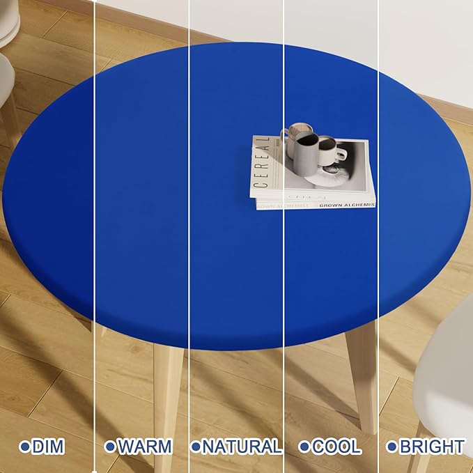 Round Spandex Tablecloth, Elastic Fitted Waterproof Tablecloths for 42"-50" Tables, Stretch Washable Picnic Table Cover for Camping, Dining, Indoor and Outdoor, Blue