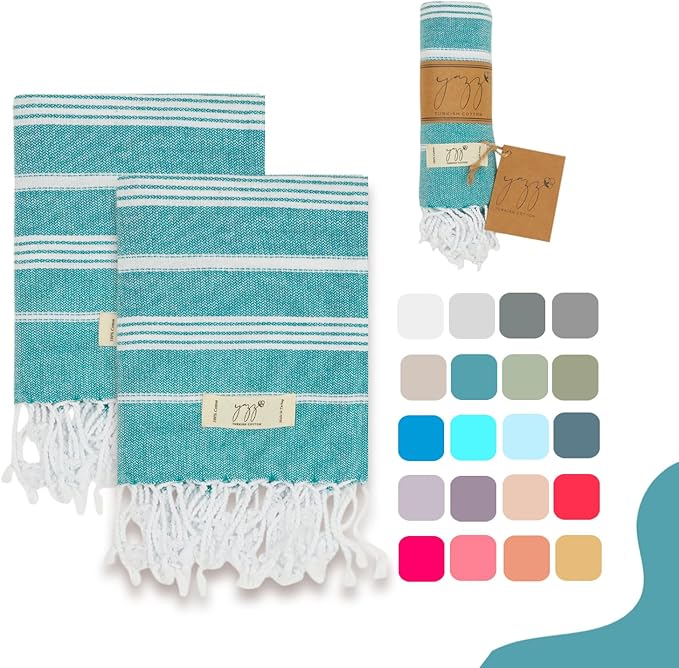 Hand Towels - Set of 2, 18" x 30" inches, Cotton Turkish Hand Towel Sets Clearance, Hand Face Towels, Decorative Peshtemal Turkish Hand Towels (Petrol)