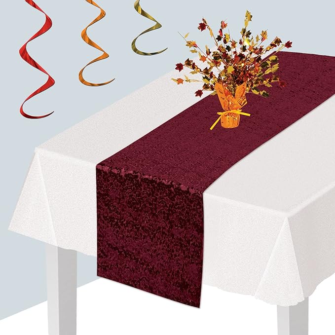Beistle Burgundy Sequined Table Runner – Sparkling Fabric Table Decoration, Elegant Accessory for Weddings, Banquets, Holiday Parties, Anniversaries, Birthdays & Special Celebrations, 11¼” x 6’ 3”