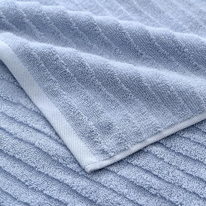 sense gnosis Blue Hand Towel Set of 2 Soft Stereoscopic Ladder Striped Design 100% Cotton Absorbent Luxury Decorative Towel for Bathroom 13 x 29 Inch