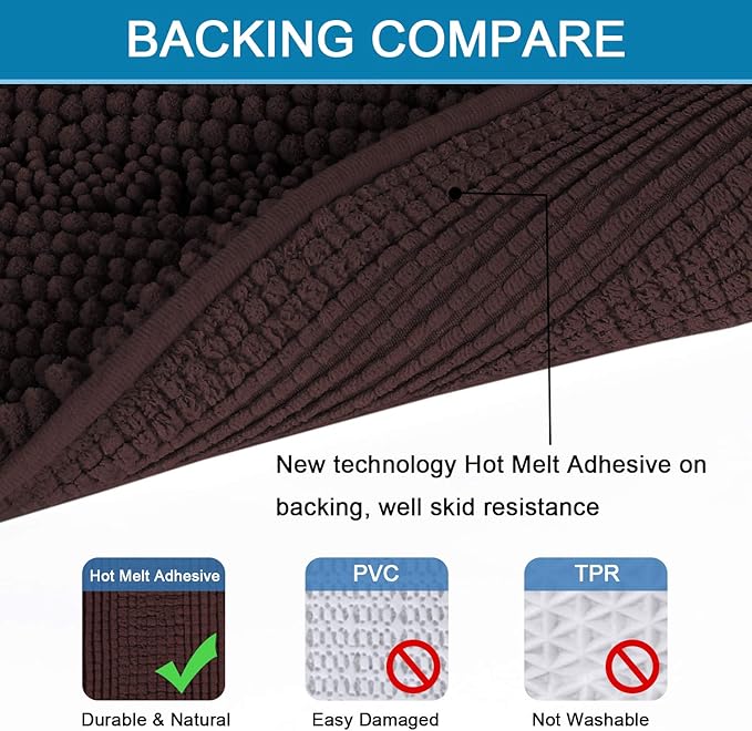 Bathroom Rugs Bath Rug Set 2 Piece Bathroom Contour Rug Toilet Mat Sets Non Slip Contour Bath Rug Set Ultra Thick Water Absorbent Striped Bath Mats Washable(20" x 32" Plus 20" x 20" U, Chocolate)