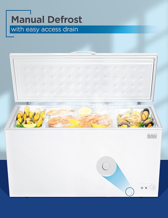 BLACK+DECKER 19.8 Cu. Ft. Chest Freezer, Deep Freezer with Top Opening, Freezer Chest with 4 Removable Storage Baskets, Mechanical Temperature Control, Manual Defrost, R600a Refrigerant,BCF1980E,White