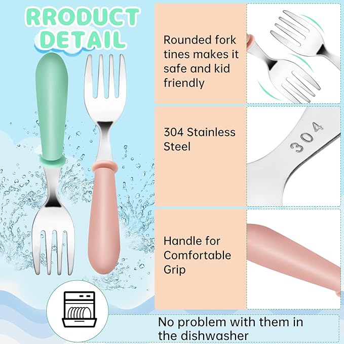 12PCS Toddler Forks Toddler Utensils,Stainless Steel Baby Forks,Kids Silverware Children's Cutlery Set for Self Feeding,BPA Free Kids Flatware Metal Forks for Boys Girls Safe Dining(Mixcolor 12 Forks)