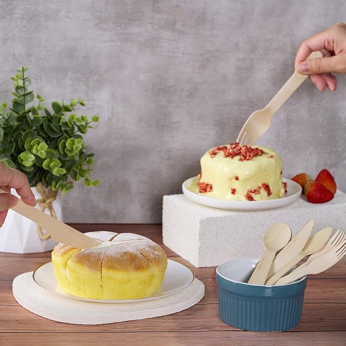 ECOLipak 300 Count Disposable Wooden Cutlery Set, 100 Knives, Forks and Spoons each, Splinter-Free Compostable Wooden Disposable Utensils for Party, Camping, Traveling, Family Dinners