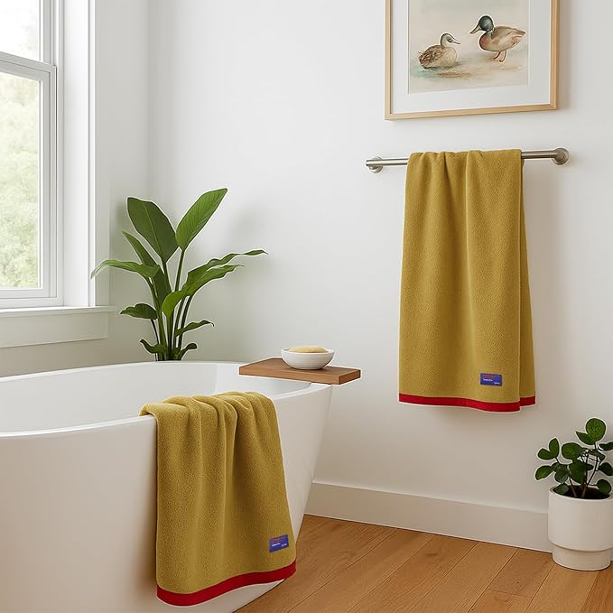 REDKISS 6 Pack Cotton Towel Set with Luxury Embellished Border, 600 GSM Ultra Soft & Highly Absorbent Bath Towels Set with 2 Bath, 2 Hand, 2 Washcloths for Bathroom, Gym, Spa, Hotel, Mustard Yellow