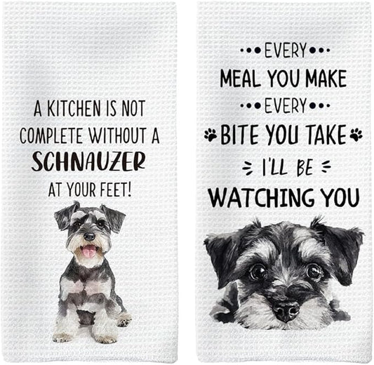 Schnauzer Gifts Kitchen Towels Set of 2, Schnauzer Gifts for Women, Schnauzer Decor Dish Towels Tea Towels for Kitchen, Schnauzer Decorative Hand Towels, Dog Kitchen Bathroom Decor, 16x24inch