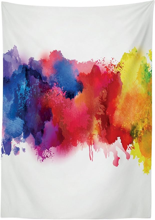 Ambesonne Abstract Tablecloth, Vibrant Stains of Watercolor Paint Splatters Brushstrokes Dripping Liquid Art, Rectangular Table Cover for Dining Room Kitchen Decor, 60" X 90", Yellow Blue