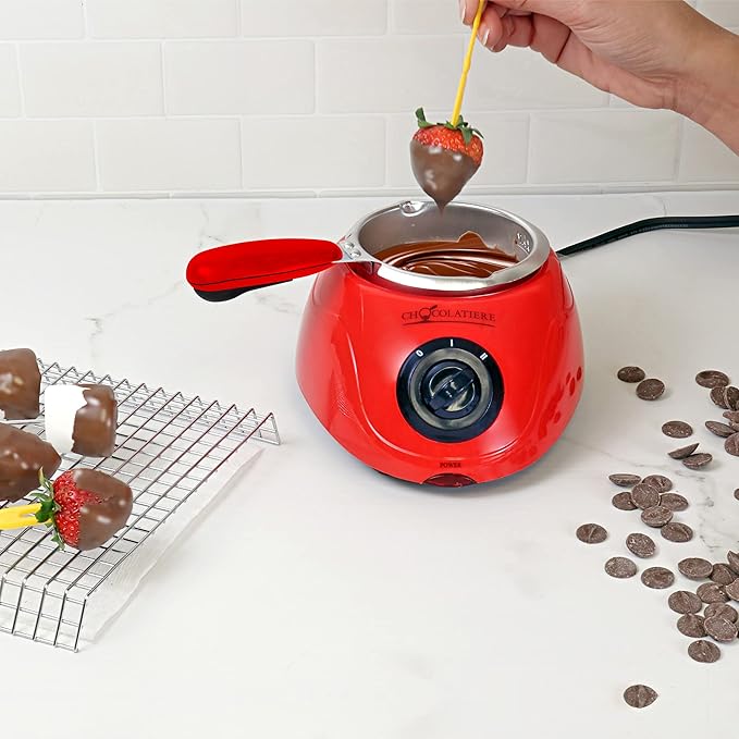 Total Chef Electric Chocolatiere Melter 32+ Accessories Fondue Pot Set Chocolate Fountain and Candy Melts 8.8 oz (250 g) DIY Candy Maker Dessert Special Occasion Gift Set for Romantic Dinner Red