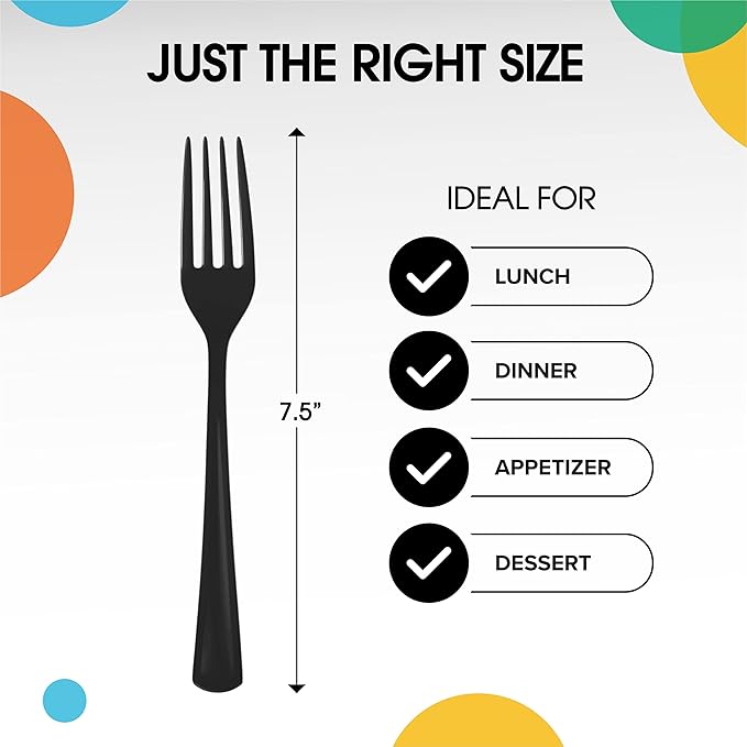 Party Solids Black Plastic Forks 200 Pieces Black Forks Disposable Utensils Heavy Duty Plastic Cutlery Set Disposable Cutlery Sets Flatware Sets Silverware Set Party Supplies & Party Tableware