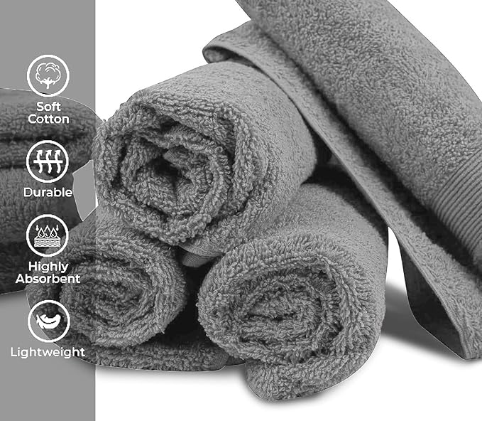 Premium Hand Towels Pack of 6 (16" x 30”) 100% Combed Ring Spun Cotton | Highly Absorbent Hand Towels Set | Ultra Soft for Home, Gym & Spa (Silver Grey)