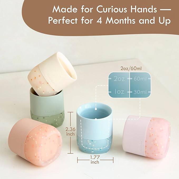 Moonkie Baby Training Cup & Sippy Cup Set | 4 Months+ | Baby-Led Weaning Essential | Gift for Infants (Mint Cup Set, 2 Pack)