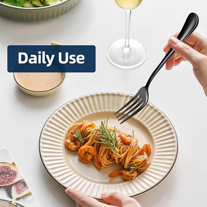 Black Forks 16 Pices Dinner Forks 8 Inches Food Grade forks stainless steel Table Forks Flatware Forks Mirror Polished Sturdy and Durable Dishwasher Safe Great for Home Kitchen or Restaurant