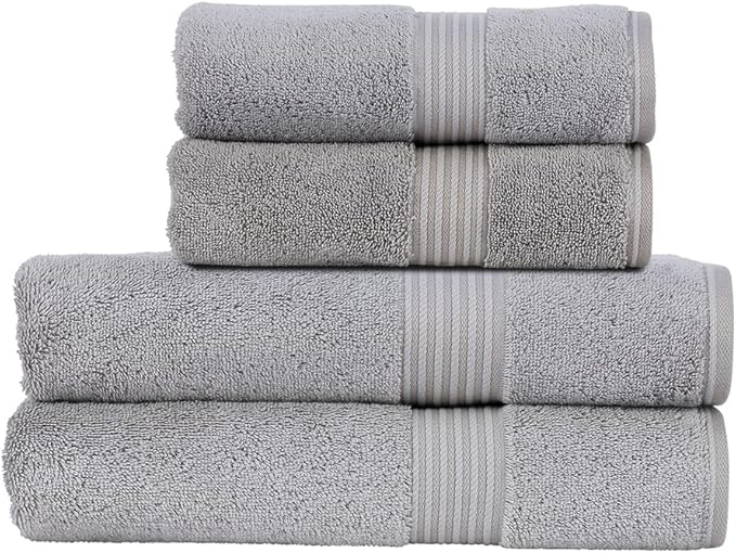 Christy Supreme Hygro 4 Piece Towel Set | Silver | 100% Luxury Supima Cotton | Ultra Soft | Super Absorbent | 650GSM | 2 Bath Towels 2 Hand Towels