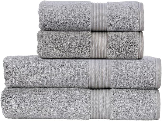 Christy Supreme Hygro 4 Piece Towel Set | Silver | 100% Luxury Supima Cotton | Ultra Soft | Super Absorbent | 650GSM | 2 Bath Towels 2 Hand Towels