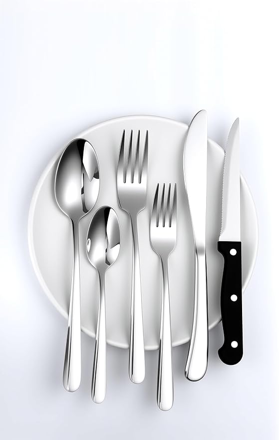 Elegant Tableware Set, 24 Pcs Silverware Set For 4, Food-Grade Stainless Steel Flatware Set, Mirror Polished Cutlery Utensil Set, Include Steak Knife Fork And Spoo, Dishwasher Safe