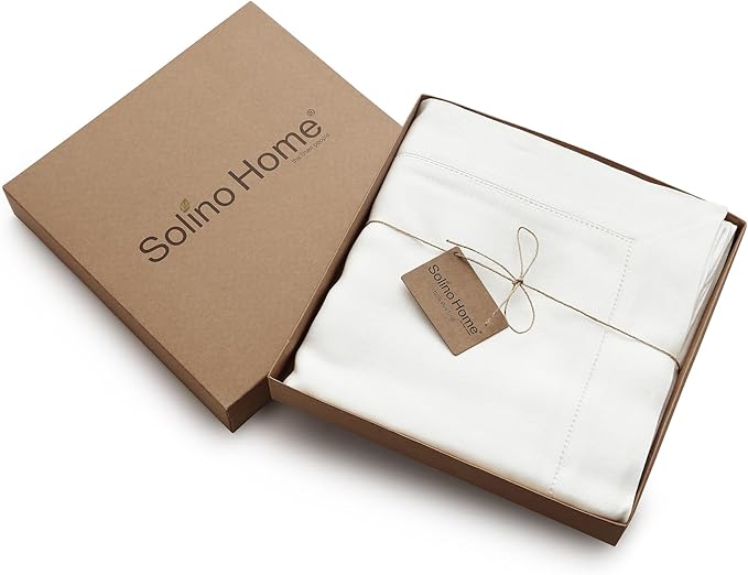 Solino Home Linen Tablecloth for Rectangle Tables 60 x 156 Inch - Classic Hemstitch 100% Pure Linen White Table Cloth - Machine Washable Cloth Tablecloth for Valentines, New Year