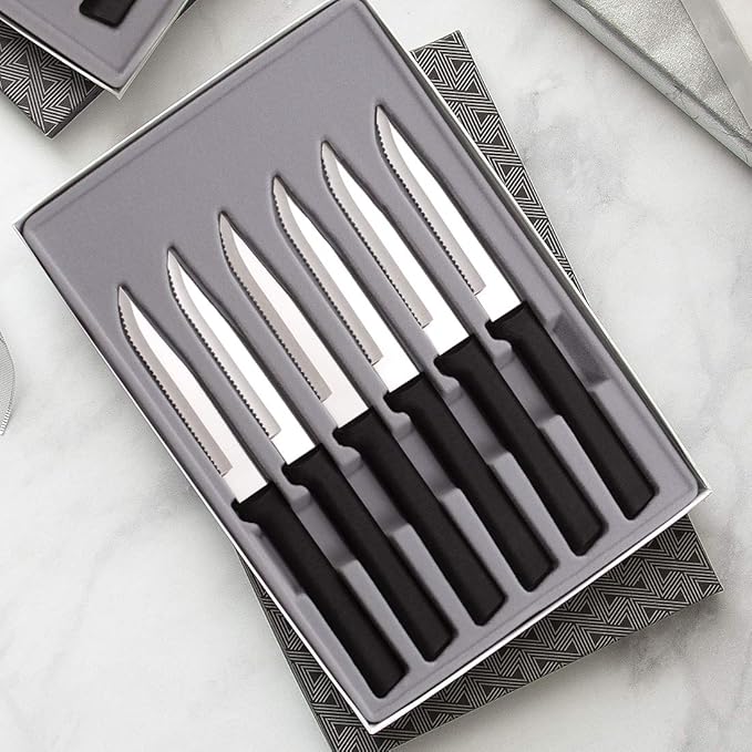 RADA Cutlery 6-Piece Serrated Steak Knife Gift Set (S6S), Stainless Steel Hollow Ground Blades, Made in USA, Silver Handles