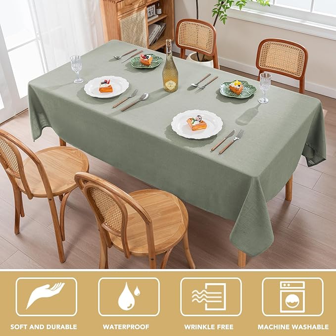 H.VERSAILTEX Linen Table Cloths Square 60 x 60 Inch Premium Tablecloth Spill-Proof Waterproof Table Cover for Dining Buffet Feature Extra Soft and Thick Fabric Wrinkle Free, Sage