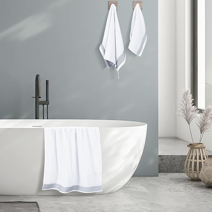 Belizzi Home Ultra Soft 3 Pack Cotton Towel Set, Contains a Bath Towel 28x55 inch, a Hand Towel 16x24 inch & a Wash Coth 12x12 inch, Ideal Everyday use, Compact & Lightweight - White