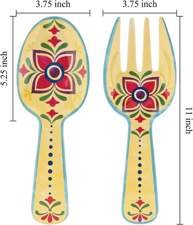 UPware Fiesta Floral Melamine Salad Servers, Serving Utensil Set, Includes Serving Fork and Spoon for Tossing Salad, Pasta, Multicolor, 10.75 Inch, Set of 2