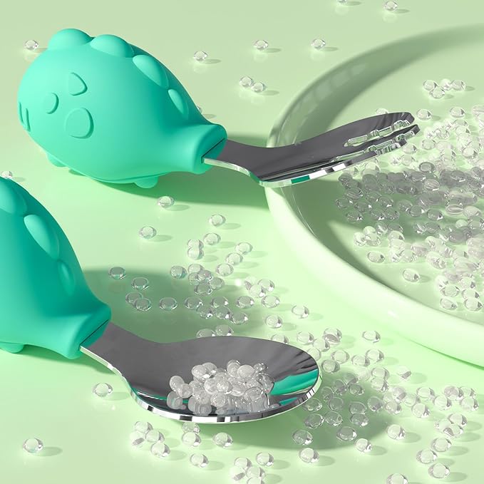 Deejoy Toddler Utensils - Stainless Steel Spoons and Forks, Kids Silverware Self Feeding Flatware Set with Travel Safe Case (Green)