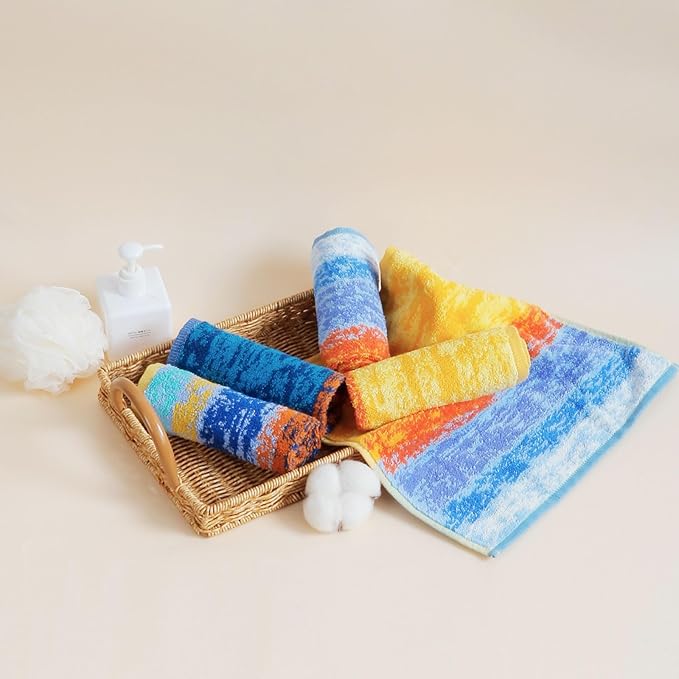 SEMAXE 100% Cotton Washcloths for Bathroom - 24 Pack, Quick-Dry Face Towels with Hanging Loop, Highly Absorbent and Soft, 13x13 Inch, Yellow | Blue