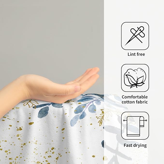 Imiss Navy Blue Eucalyptus Leaves Bathroom Towels 2Pcs, Watercolor Botanical Nature Plant Hand Fingertip Towel 14.4 x 28.3 Inch Multipurpose Kitchen Dish Cloth for Home Spa Yoga Sport Hotel