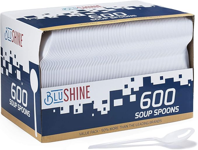[600 Pack] White Disposable Plastic Soup Spoons - Practical Cutlery for Parties, Lunches, Picnics, and Long Trips - Great for Meals, Desserts, or Appetizers